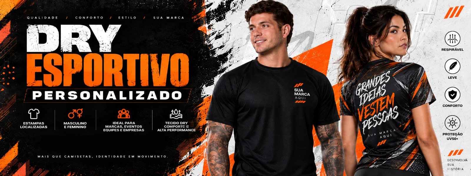Dry Esportivo Personalizado: camisetas com estampas localizadas, masculino e feminino, ideal para marcas, eventos, equipes e empresas. Tecido dry com conforto e alta performance, proteção UV50+.